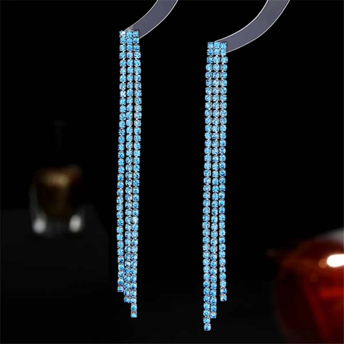 1 Pair Streetwear Tassel Plating Inlay Copper Rhinestones Silver Plated Drop Earrings