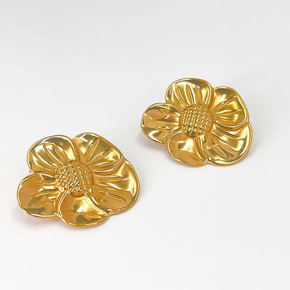 1 Pair Streetwear Water Droplets Flower 304 Stainless Steel 18K Gold Plated Ear Studs