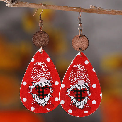 1 Pair Streetwear Water Droplets Pu Leather Wood Drop Earrings