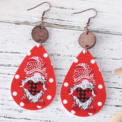 1 Pair Streetwear Water Droplets Pu Leather Wood Drop Earrings