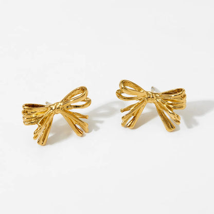 1 Pair Sweet Artistic Bow Knot 304 Stainless Steel 16K Gold Plated White Gold Plated Gold Plated Ear Studs