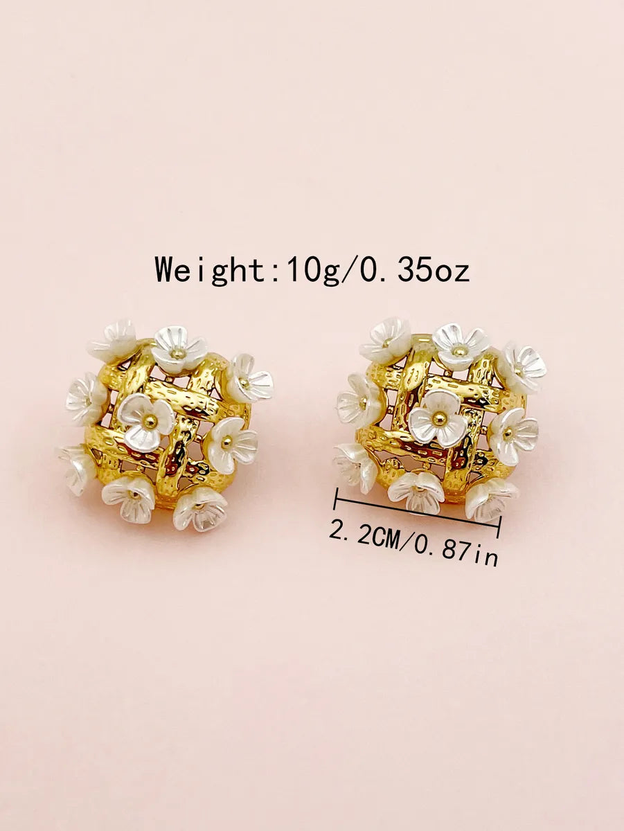 1 Pair Sweet Artistic Flower Stainless Steel Polishing Plating Gold Plated Ear Studs