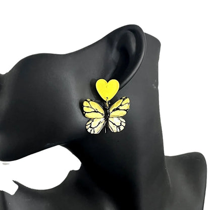 1 Pair Sweet Artistic Gradient Color Heart Shape Butterfly Printing Arylic Drop Earrings