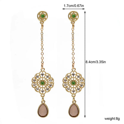 1 Pair Sweet Artistic Water Droplets Tassel Lotus Hollow Out Inlay Alloy Rhinestones Drop Earrings