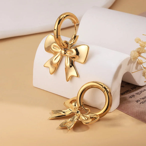 1 Pair Sweet Bow Knot 304 Stainless Steel 14K Gold Plated Drop Earrings