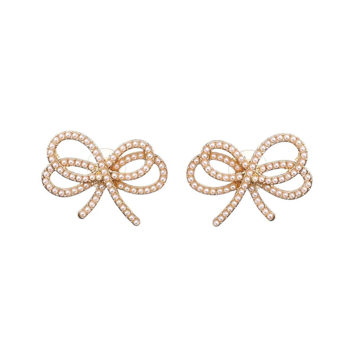 1 Pair Sweet Bow Knot Alloy Imitation Pearl Ear Studs