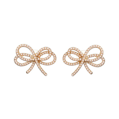 1 Pair Sweet Bow Knot Alloy Imitation Pearl Ear Studs