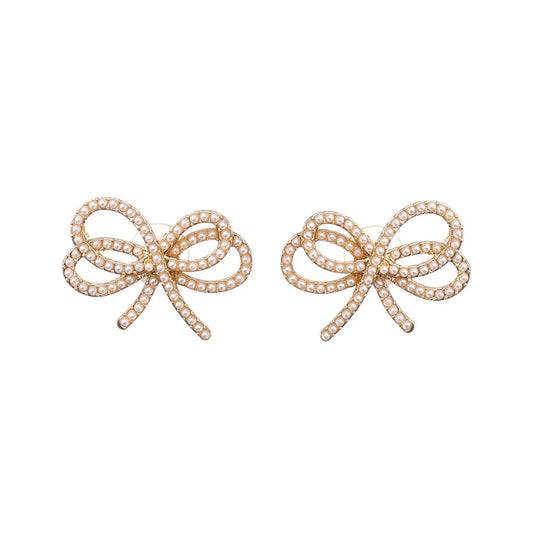 1 Pair Sweet Bow Knot Alloy Imitation Pearl Ear Studs