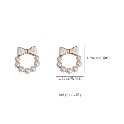 1 Pair Sweet Bow Knot Inlay Alloy Artificial Pearls Shell Ear Studs