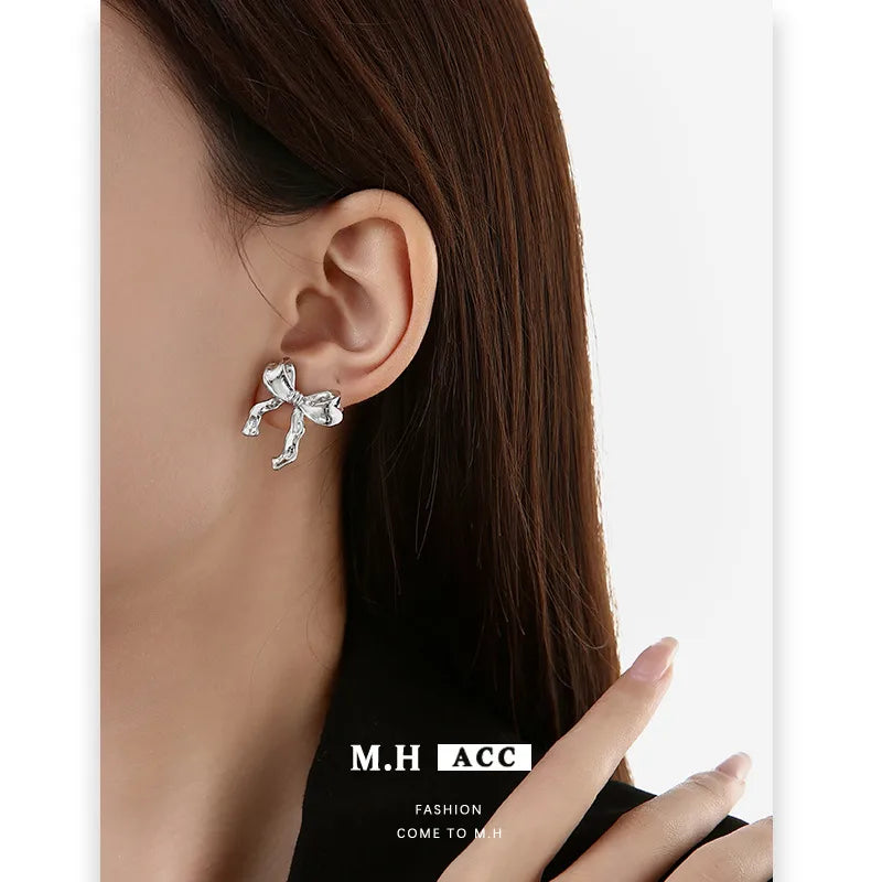 1 Pair Sweet Bow Knot Plating Alloy Ear Studs