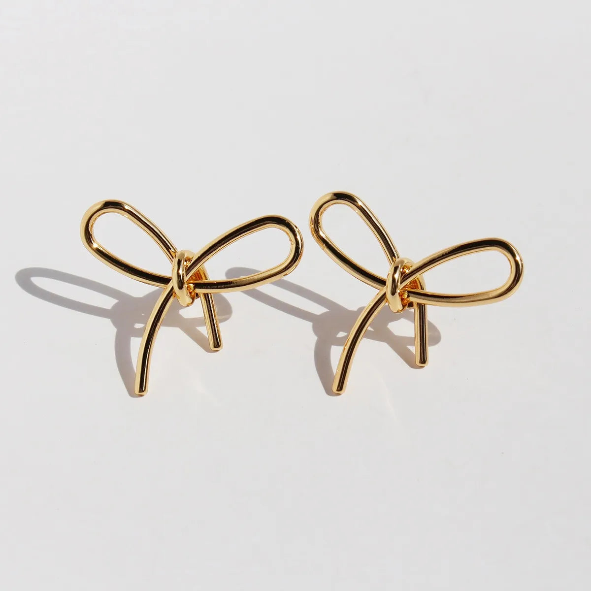 1 Pair Sweet Bow Knot Plating Brass 18K Gold Plated Ear Studs