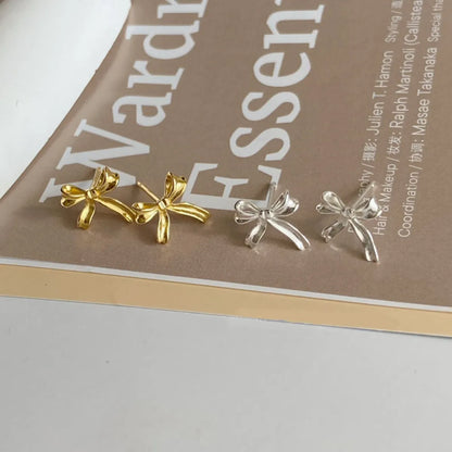 1 Pair Sweet Bow Knot Plating Copper Ear Studs