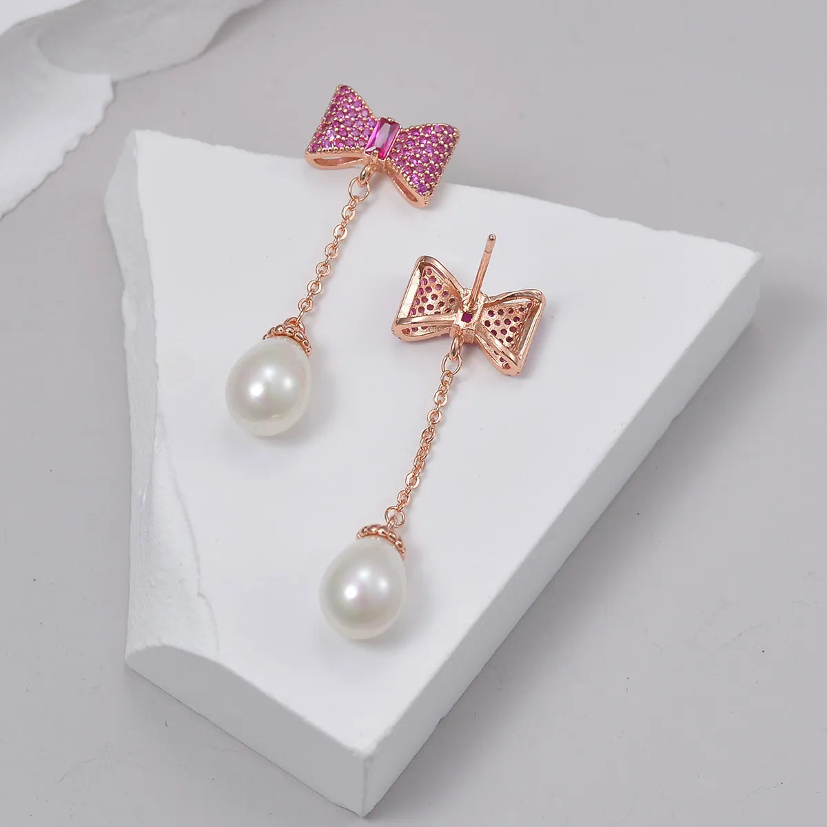 1 Pair Sweet Bow Knot Plating Gem Brass Artificial Gemstones Zircon Rose Gold Plated White Gold Plated Drop Earrings