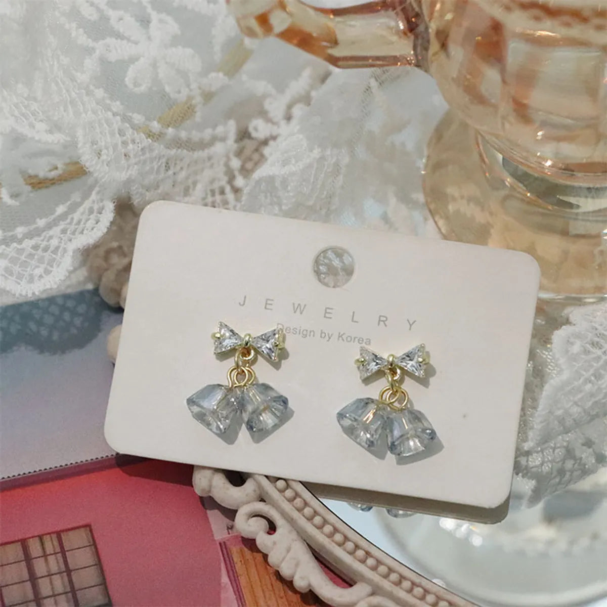 1 Pair Sweet Bow Knot Plating Inlay Alloy Zircon Drop Earrings