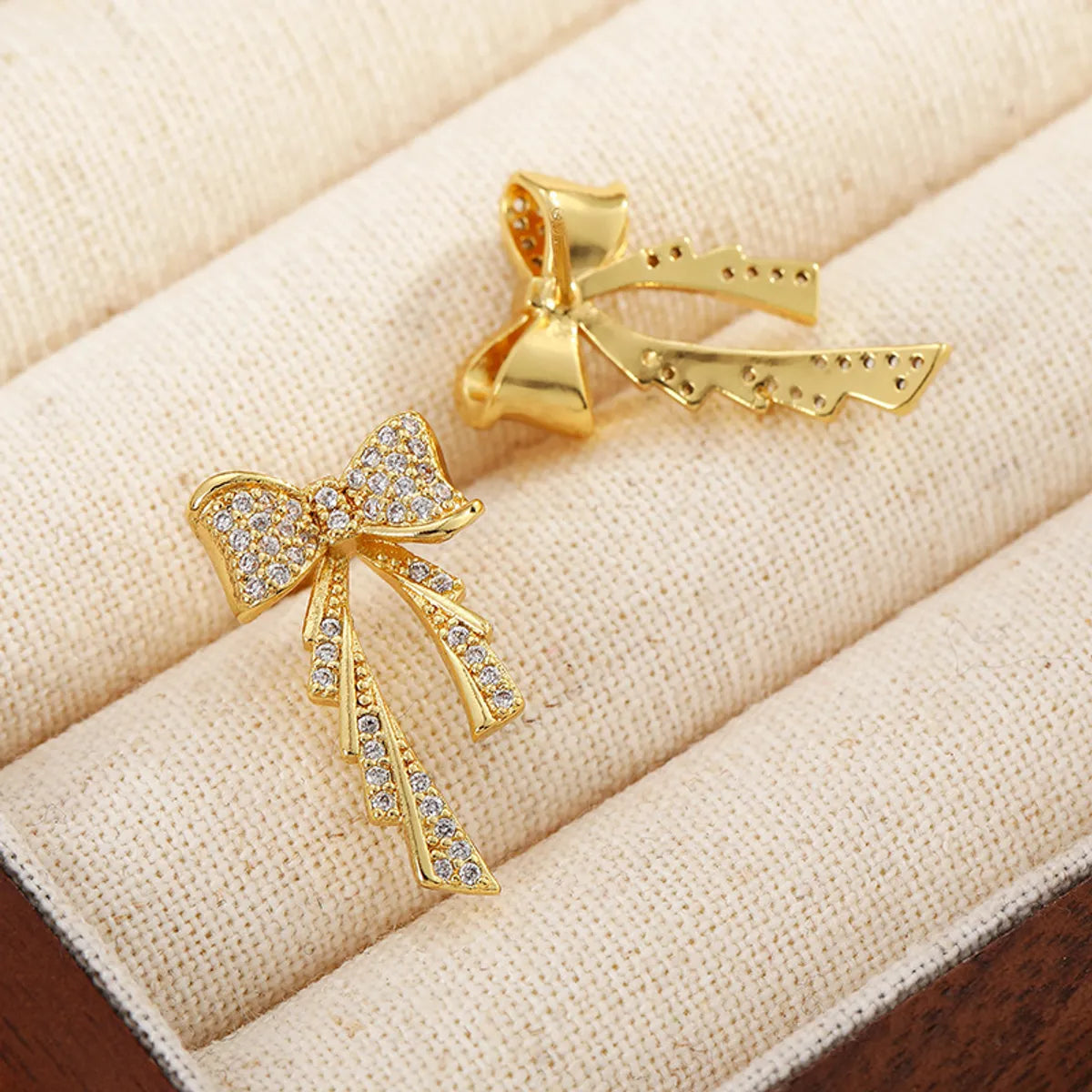 1 Pair Sweet Bow Knot Plating Inlay Copper Zircon Ear Studs