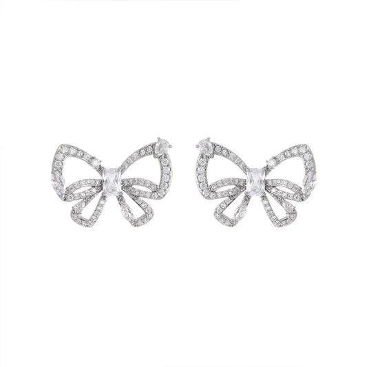 1 Pair Sweet Bow Knot Plating Inlay Copper Zircon Ear Studs