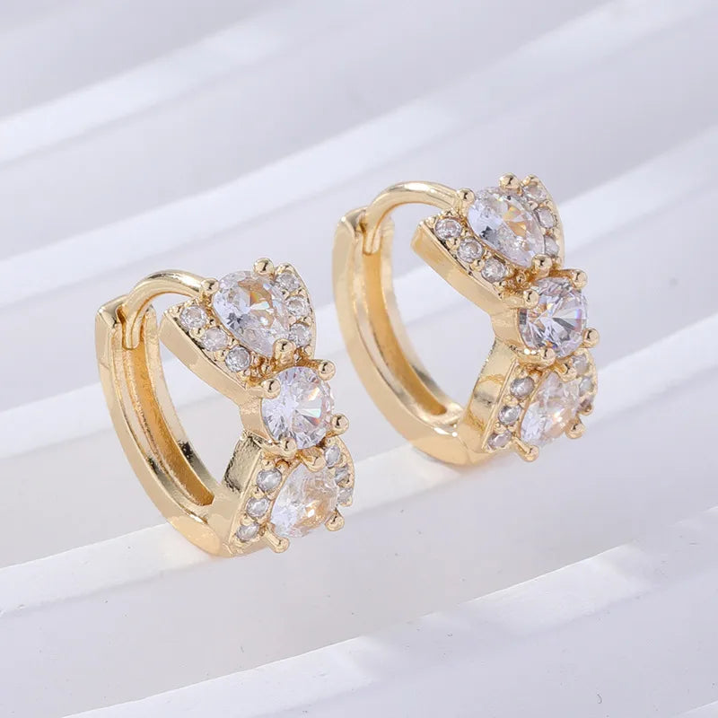 1 Pair Sweet Bow Knot Plating Inlay Copper Zircon K Gold Plated Rhodium Plated Hoop Earrings