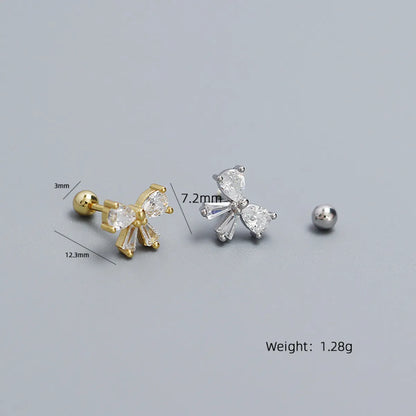 1 Pair Sweet Bow Knot Plating Inlay Sterling Silver Zircon Ear Studs