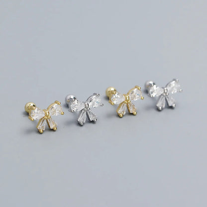 1 Pair Sweet Bow Knot Plating Inlay Sterling Silver Zircon Ear Studs