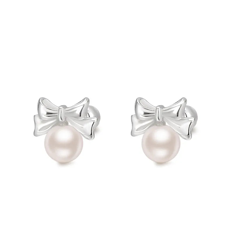 1 Pair Sweet Bow Knot Plating Sterling Silver Shell Ear Studs