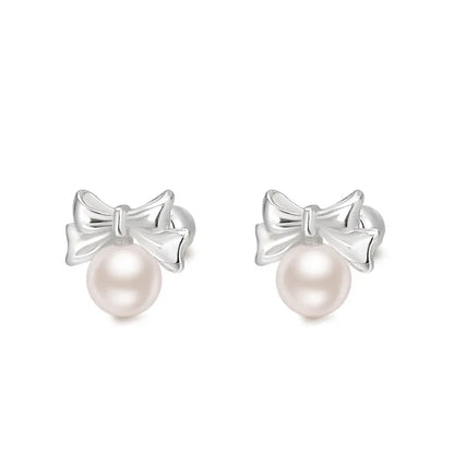 1 Pair Sweet Bow Knot Plating Sterling Silver Shell Ear Studs