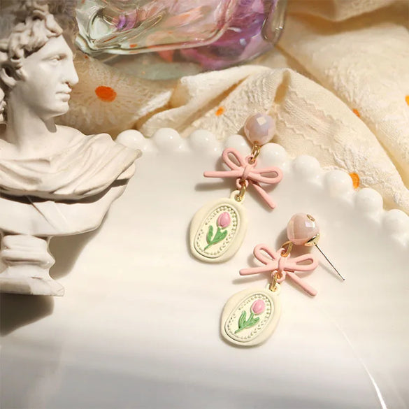 1 Pair Sweet Bow Knot Stoving Varnish Alloy Drop Earrings
