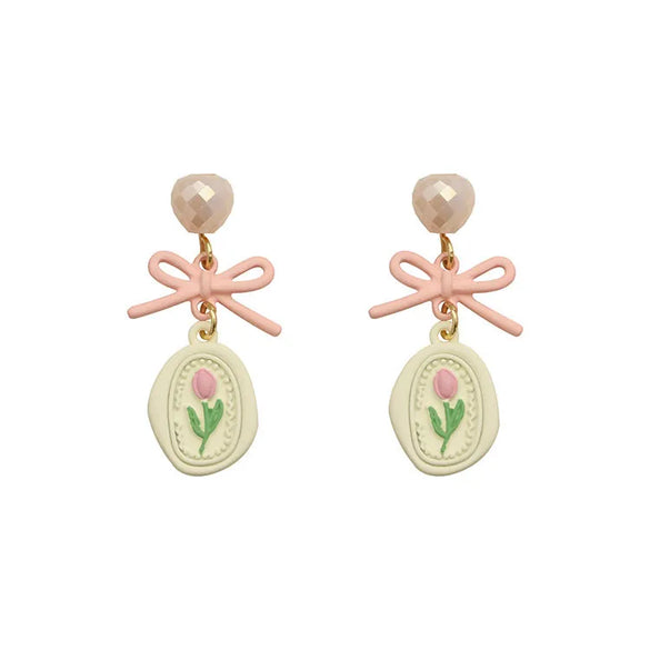 1 Pair Sweet Bow Knot Stoving Varnish Alloy Drop Earrings