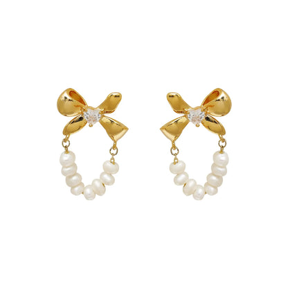 1 Pair Sweet British Style Flower Enamel Plating Inlay Imitation Pearl Copper Zircon 18K Gold Plated Ear Studs