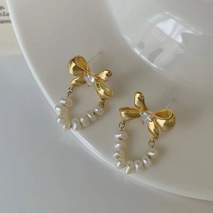 1 Pair Sweet British Style Flower Enamel Plating Inlay Imitation Pearl Copper Zircon 18K Gold Plated Ear Studs