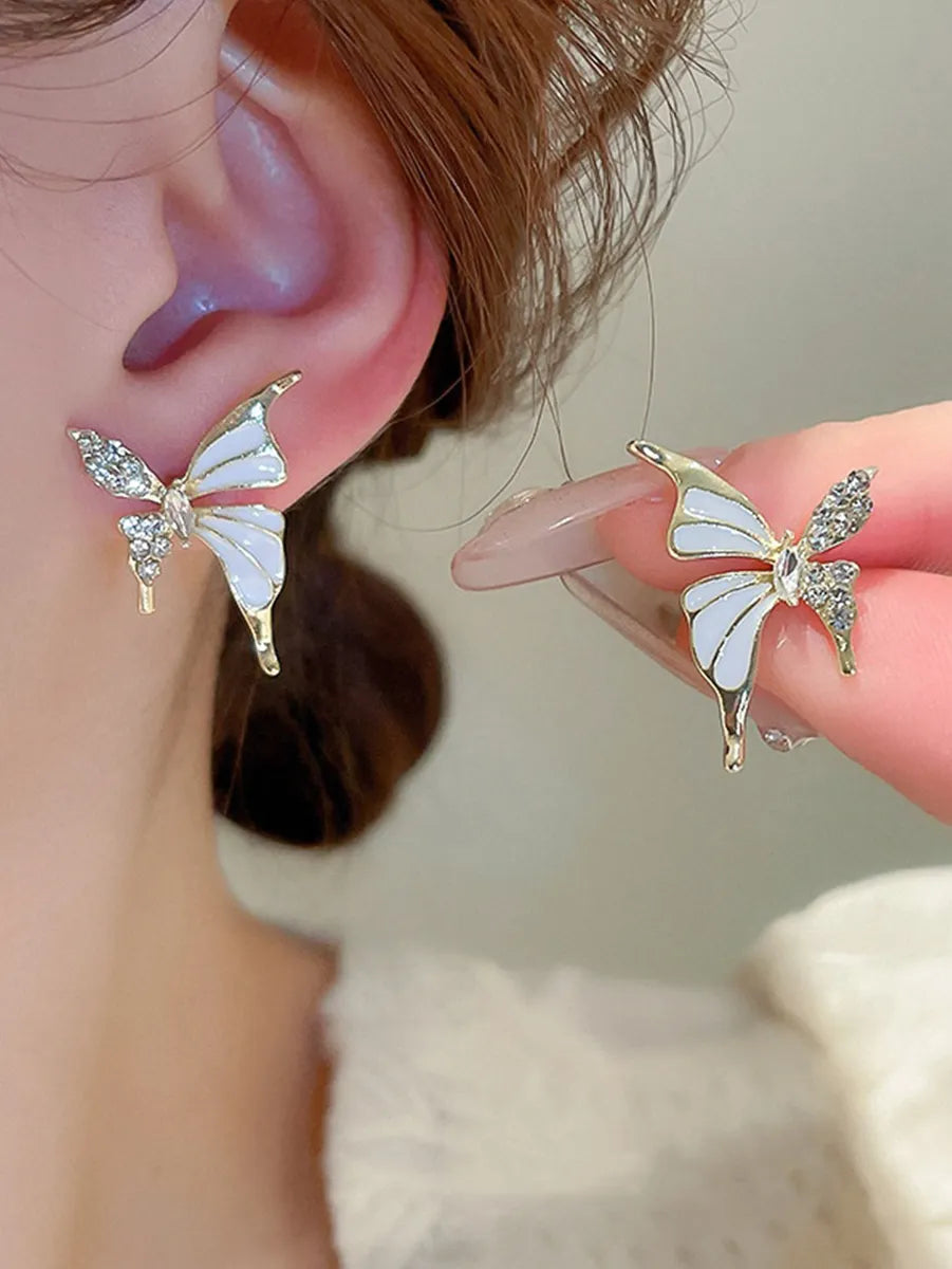 1 Pair Sweet Butterfly Alloy Rhinestones Ear Studs