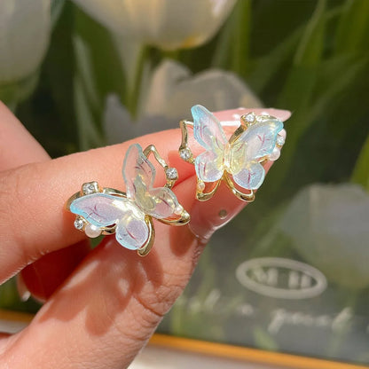 1 Pair Sweet Butterfly Inlay Alloy Resin Zircon Ear Studs