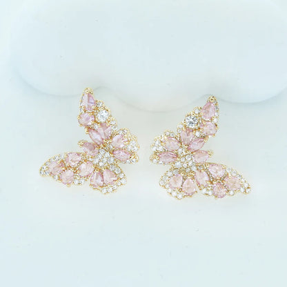 1 Pair Sweet Butterfly Inlay Copper Zircon Ear Studs