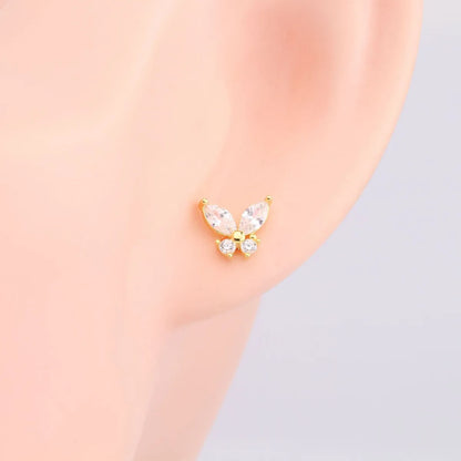 1 Pair Sweet Butterfly Inlay Sterling Silver Zircon Ear Studs