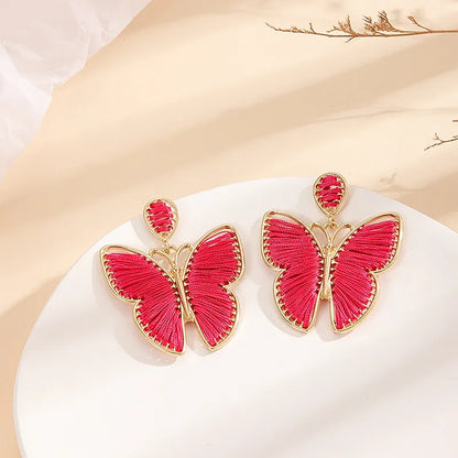 1 Pair Sweet Butterfly Braid Metal Drop Earrings