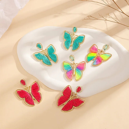 1 Pair Sweet Butterfly Braid Metal Drop Earrings