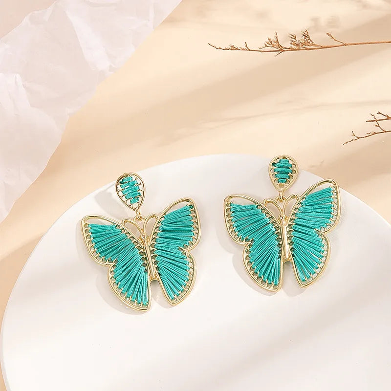 1 Pair Sweet Butterfly Braid Metal Drop Earrings