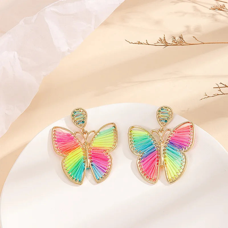 1 Pair Sweet Butterfly Braid Metal Drop Earrings