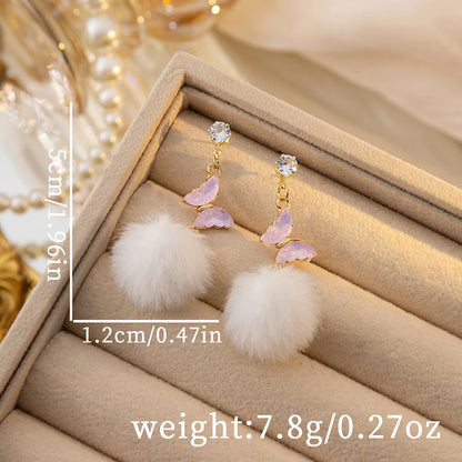 1 Pair Sweet Butterfly Plating Alloy Plush Drop Earrings