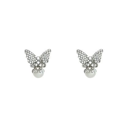 1 Pair Sweet Butterfly Plating Inlay Copper Freshwater Pearl Ear Studs