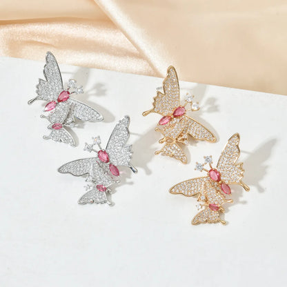 1 Pair Sweet Butterfly Plating Inlay Copper Zircon 18k Gold Plated White Gold Plated Ear Studs