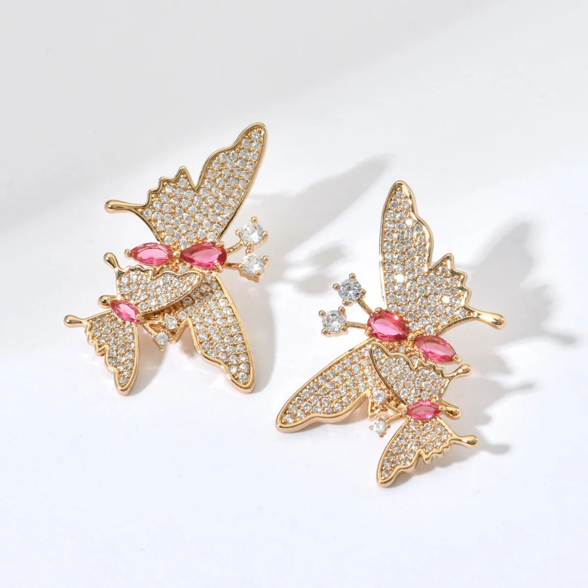 1 Pair Sweet Butterfly Plating Inlay Copper Zircon 18k Gold Plated White Gold Plated Ear Studs