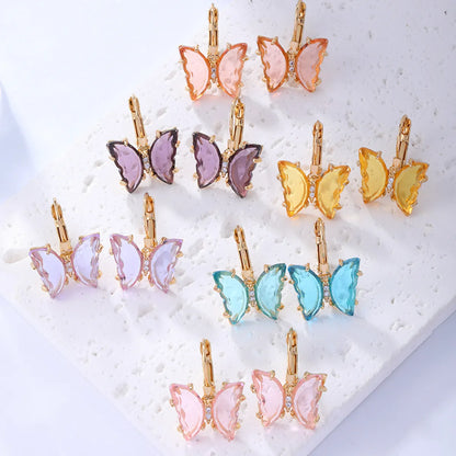 1 Pair Sweet Butterfly Plating Inlay Copper Zircon Gold Plated Earrings