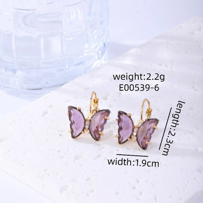 1 Pair Sweet Butterfly Plating Inlay Copper Zircon Gold Plated Earrings