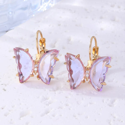 1 Pair Sweet Butterfly Plating Inlay Copper Zircon Gold Plated Earrings