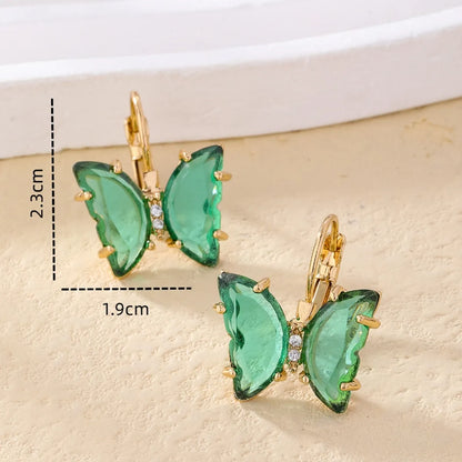 1 Pair Sweet Butterfly Plating Inlay Copper Zircon Gold Plated Earrings