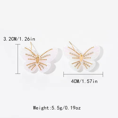 1 Pair Sweet Butterfly Plating Inlay 304 Stainless Steel Zircon 14K Gold Plated Drop Earrings