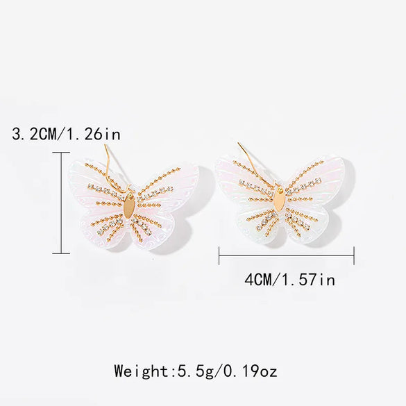 1 Pair Sweet Butterfly Plating Inlay 304 Stainless Steel Zircon 14K Gold Plated Drop Earrings