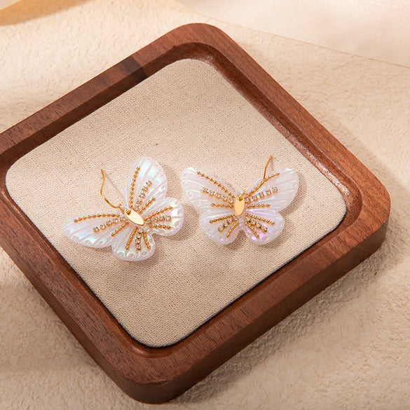 1 Pair Sweet Butterfly Plating Inlay 304 Stainless Steel Zircon 14K Gold Plated Drop Earrings
