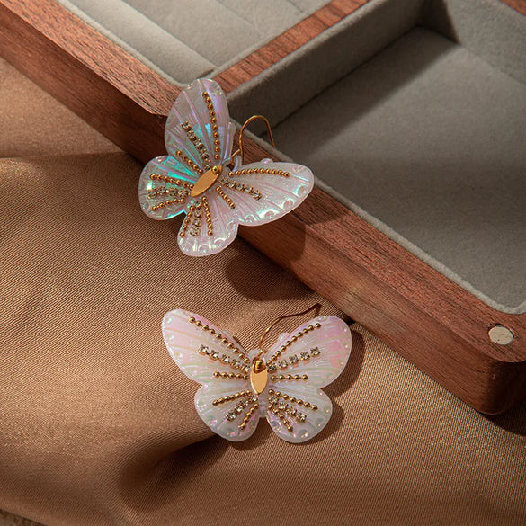 1 Pair Sweet Butterfly Plating Inlay 304 Stainless Steel Zircon 14K Gold Plated Drop Earrings