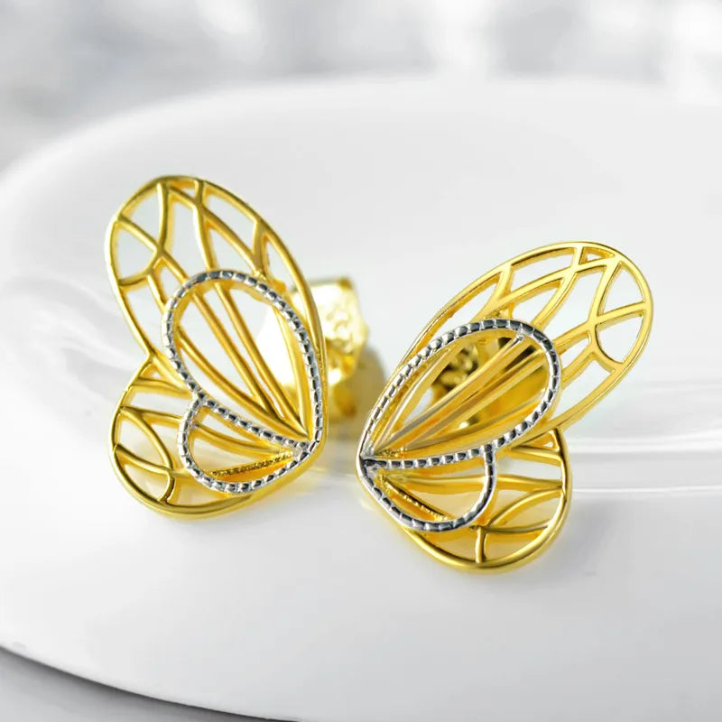 1 Pair Sweet Butterfly Sterling Silver Plating Hollow Out 14k Gold Plated Silver Plated Ear Studs